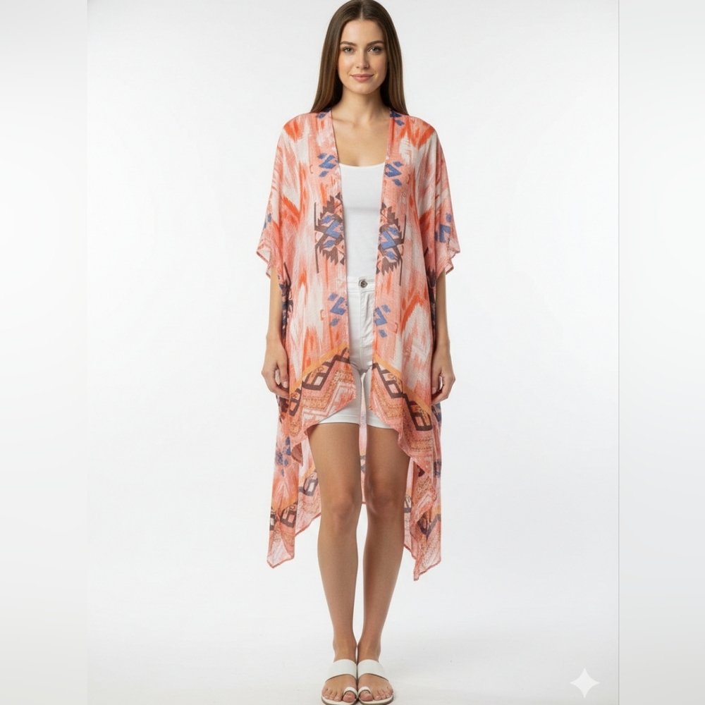 Styline Kimono Pink Aztec Southwestern Boho Festival OSFA NWT